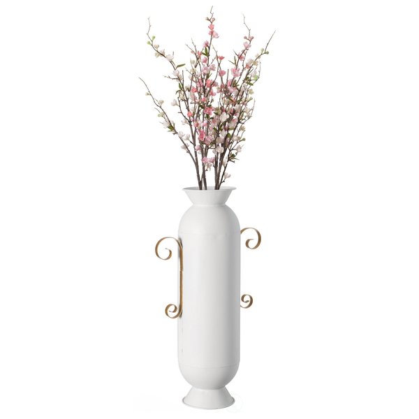 Uniquewise Decorative White Metal Floor Vase With 2 Gold Handles for Entryway, Living Room or Dining Room QI004444